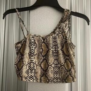 Zaful Brown Snakeskin Night Out Stretch Crop Top